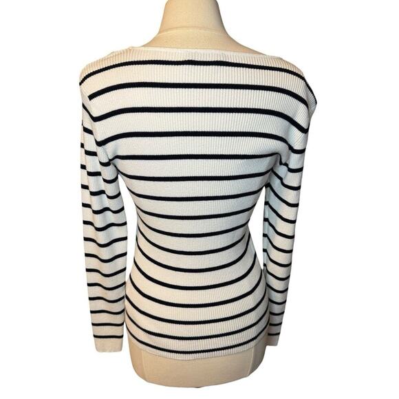 RD Style Square Neck Rib Knit Sweater XL Black White Stripe - Picture 4 of 6